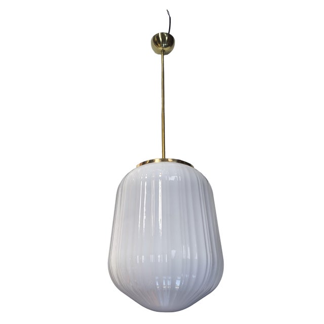 Italian Brass and Glass Pendant Light, 1970s For Sale - Image 3 of 4