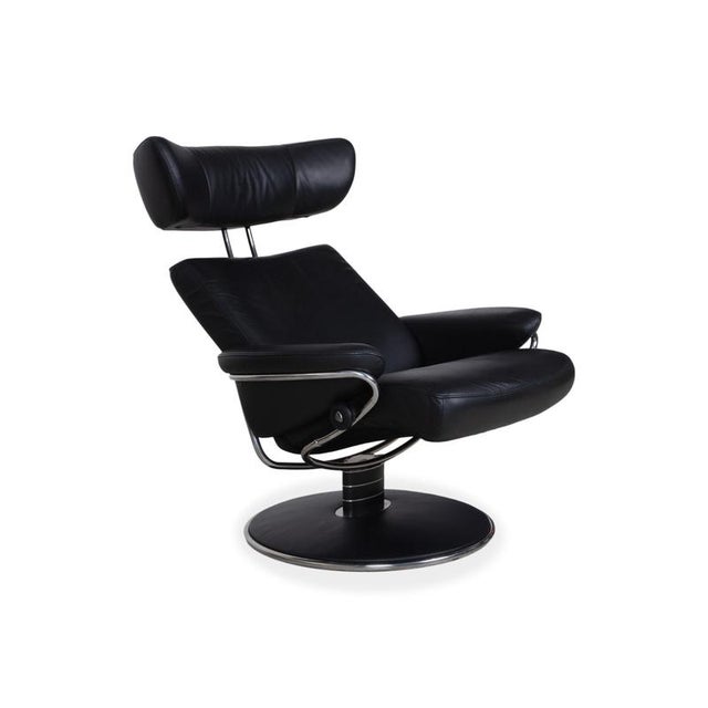 Set of Black Leather Jazz Recliner and Ottoman from Stressless For Sale - Image 5 of 17