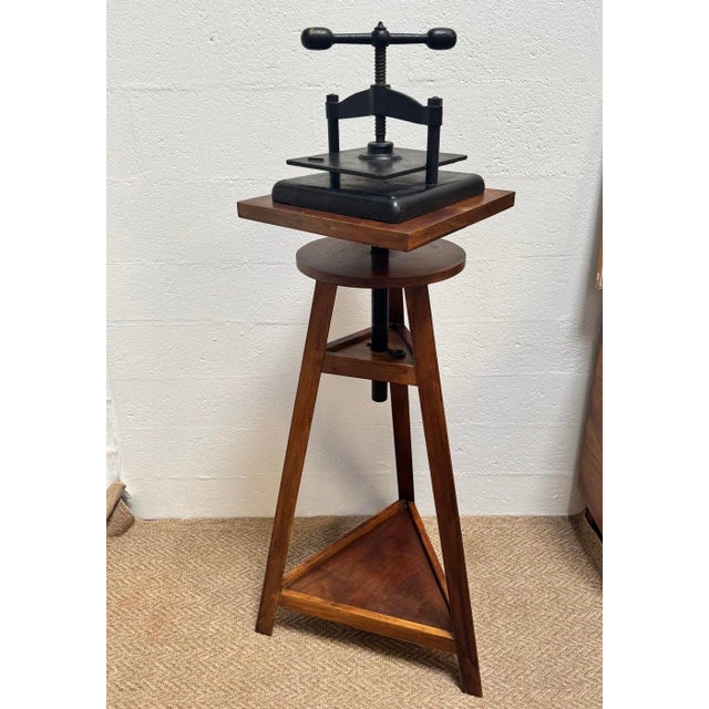 Antique Cast Iron Book Press on Workshop Tripod Stand, 1890s For Sale - Image 18 of 18