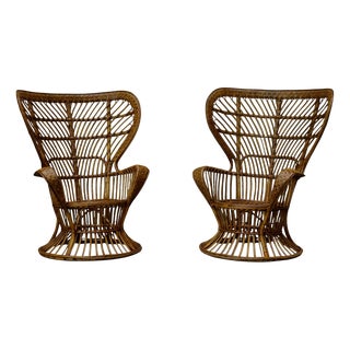 Biancamano Rattan Armcahirs by Lio Carminati & Gio Ponti, Italy, 1950s, Set of 2 For Sale