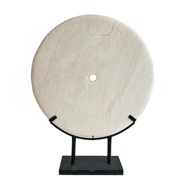 Hand-Carved Marble Disk on Stand, 24 Inches, Indonesia, Contemporary For Sale - Image 13 of 18