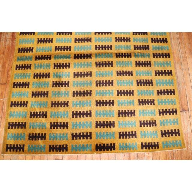 Yellow Vintage Zabihi Collection Turkish Deco Rug - 4'9" x 5'4" For Sale - Image 8 of 9