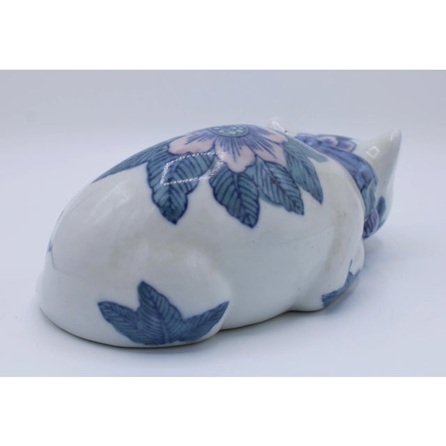 Mid 20th Century Mid 20th Century Asian Blue and White Ceramic Cat For Sale - Image 5 of 9