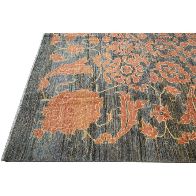 Textile Modern Oushak Handmade Floral Designed Gray and Orange Oversize Wool Rug For Sale - Image 7 of 10