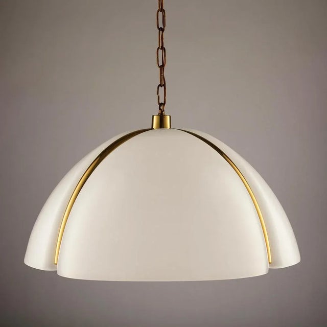 Large White Plastic and Brass Pendant Lamp by Siva Poggibonsi for Arcobaleno, Italy, 1960s For Sale - Image 11 of 11
