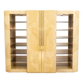Karl Springer Style Faux Travertine Cabinet For Sale