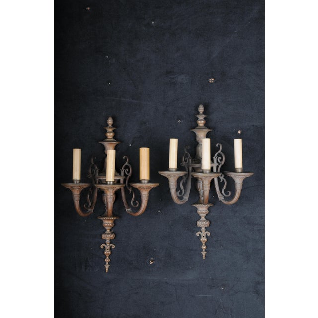 20th beautiful bronze Wall Lamp/sconces in Louis XVI Classic French Louis XVI style sconces. Each with three curved light...