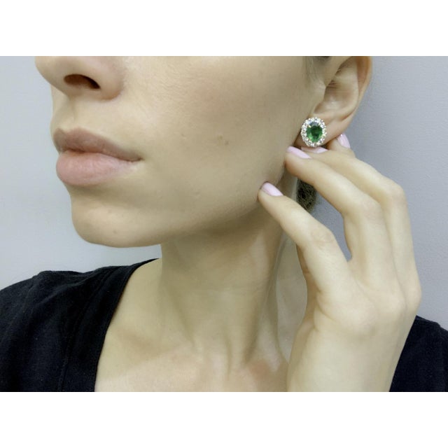 Metal Natural 5.6 Carat Emerald and Diamond Stud Earring- Set of 2 For Sale - Image 7 of 7