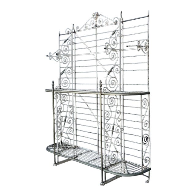 Vintage Boho French Wrought Iron and Brass Bakers Rack For Sale
