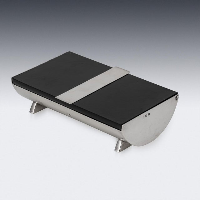 English Art Deco Silver & Lacquer Cigarette Box, 1920s For Sale - Image 9 of 13