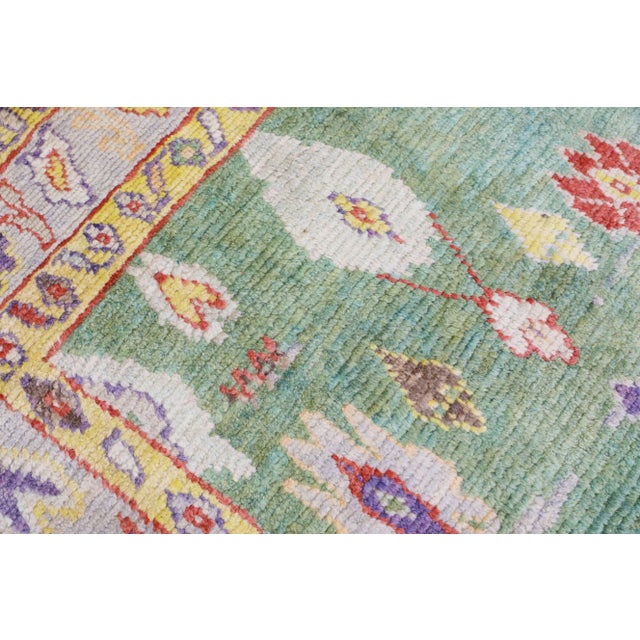 Modern Early 21st Century Green Handwoven Wool Turkish Oushak Rug 5'4" X 7'11" For Sale - Image 3 of 9