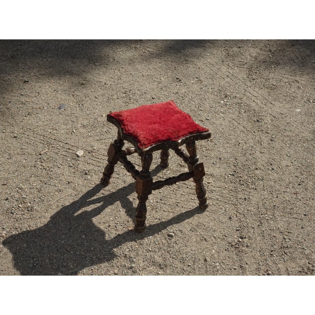 Vintage French Country Rustic Red Stool Footstool Bench Farmhouse Chic For Sale In Los Angeles - Image 6 of 12