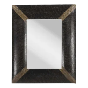 1970s Transitional Solid Wood Vanity Mirror With Brass Foil Accent Corners