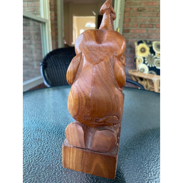 1950s Wood Carved Mid Century Elephant Book Ends For Sale - Image 5 of 8