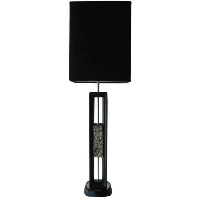Mid Century Modern Danish Tall Lamp With Quartz and Black Wood 1960's For Sale