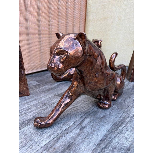 Hollywood Regency Mottled Bronze Ceramic Panthers Pedestal Coffee Table. Circa 1970s For Sale - Image 9 of 15