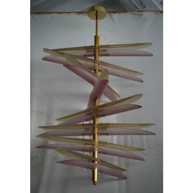 Metal Helix Pink and Amber Art Glass Pendant Light, 2000 For Sale - Image 7 of 8