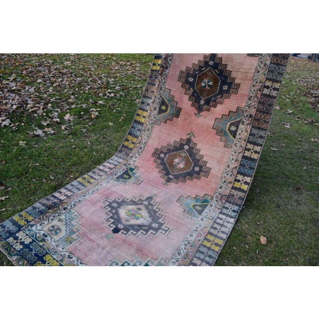 Contemporary Vintage Tribal Muted Colors Oushak Runner 4'5'' X 10'10'' For Sale - Image 3 of 10