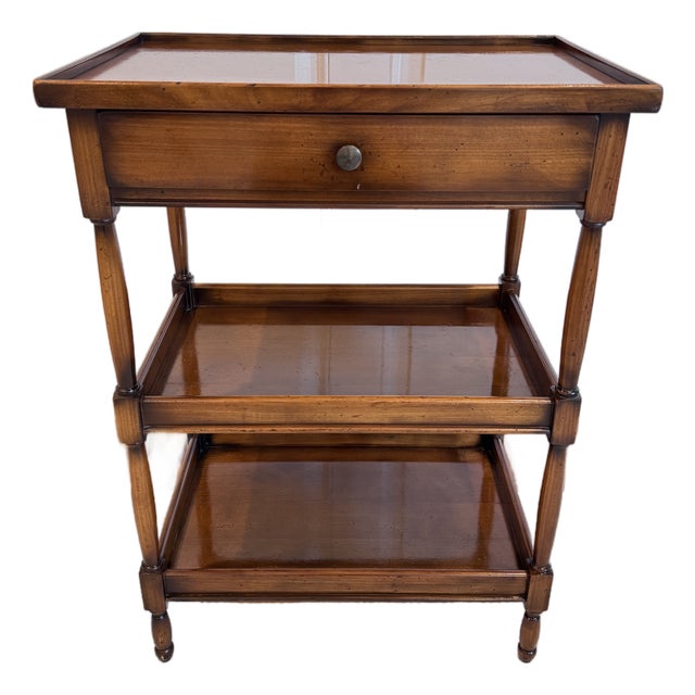 Antique Fruitwood Three Tier Side Table W/ Drawer For Sale