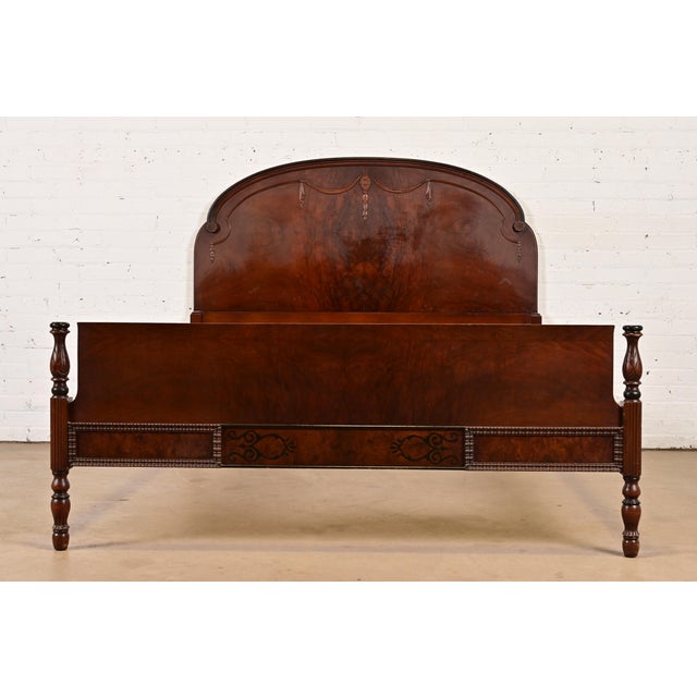 Brown Berkey & Gay Style Antique French Regency Louis XVI Burled Walnut Full Size Bed, Circa 1920s For Sale - Image 8 of 8
