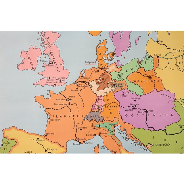Vintage Historical Wall Map of Europe 1812, Belgium, 1950s For Sale - Image 4 of 11