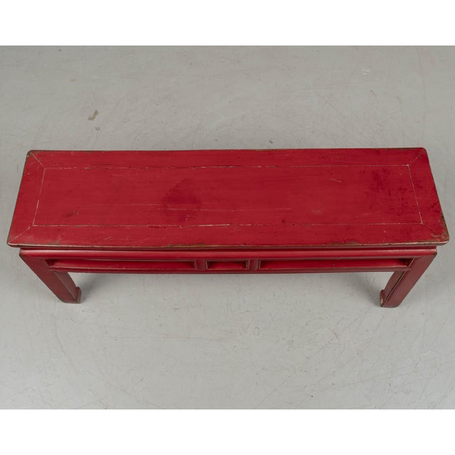 19th Century Chinese Qing Dynasty Red Lacquered Bench For Sale - Image 10 of 11