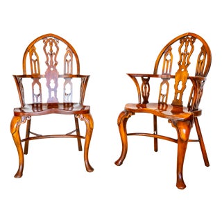Gothic Strawberry Hill Windsor Steeple Back Armchairs by Theodore Alexander, 1990s, Set of 2 For Sale