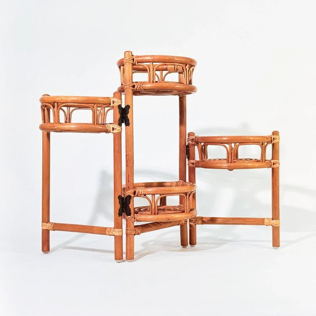 French Riviera style folding planter, Italy, 1970s. Wooden and rattan structure with 3 folding parts, creating 4 spaces...