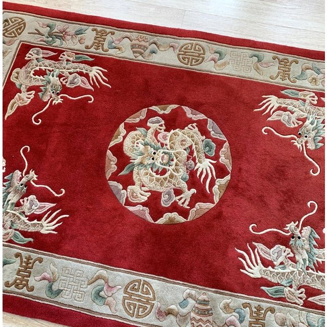 1960s, Handmade Vintage Art Deco Chinese Rug 4.1' X 6.3' For Sale In New York - Image 6 of 7