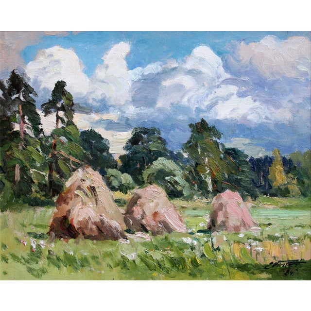 Edgars Vinters, Haystacks, 1984, Oil on Cardboard For Sale - Image 10 of 10