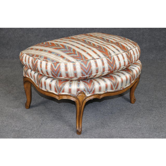 French 20th C. Louis XV Style Carved Wingback Bergere Chair & Ottoman For Sale - Image 3 of 12