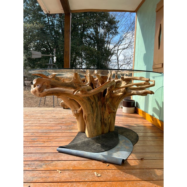2020s Massive Teak Root Table W/ Removable Glass Top For Sale - Image 5 of 8
