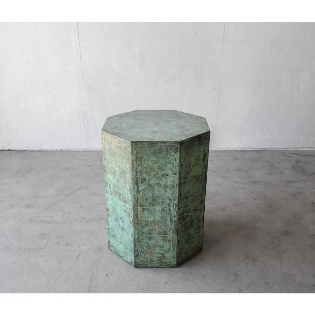Octagonal Plaster Table Base, Faux Verdigris Copper, Circa 1990s For Sale In Las Vegas - Image 6 of 8