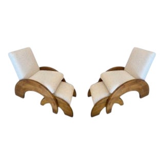 Lounge Chairs and Ottomans in Bouclé, Set of 4 For Sale