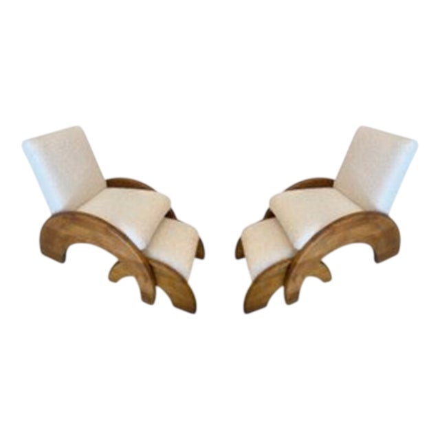 Lounge Chairs and Ottomans in Bouclé, Set of 4 For Sale