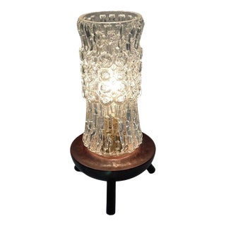 Mid Century Modern Table Lamp with Teak Base and Glass Shade, 1950s For Sale