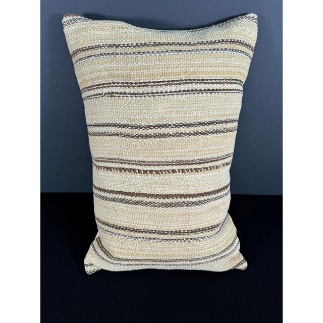 Turkish Hemp Pillow Cushion Natural Beige Brown Pillow Cushion Cover 16" x 24" For Sale - Image 4 of 4