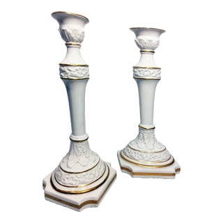 Italian Porcelain Candlesticks - a Pair For Sale