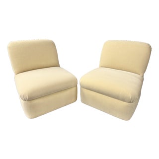 Pair of Custom Cream Mohair Slipper Lounge Chairs by Danny Cannon Custom Upholstery For Sale