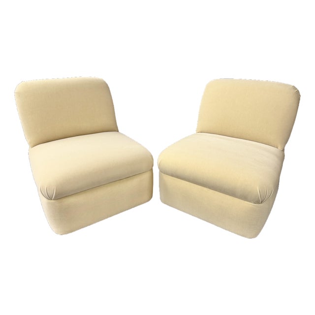 Pair of Custom Cream Mohair Slipper Lounge Chairs by Danny Cannon Custom Upholstery For Sale
