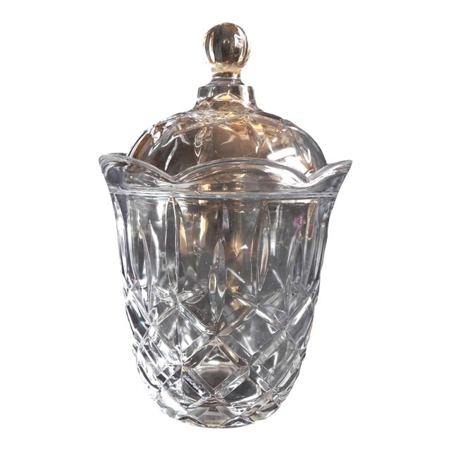 1950s Cut Crystal Biscuit Barrel With Lid For Sale