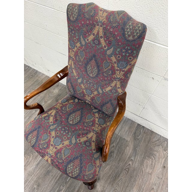 Blue Vintage Queen Anne Style Gooseneck Arm Mahogany Library Chair For Sale - Image 8 of 13