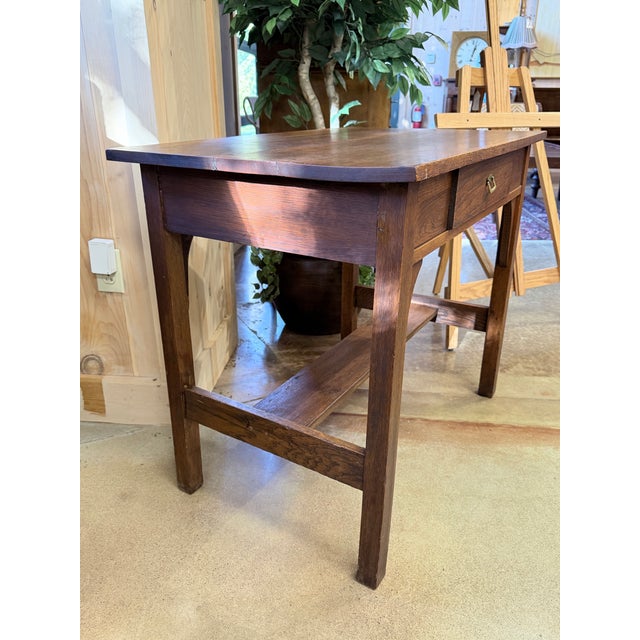 Vintage Mission Oak Arts & Crafts Writing Desk With Stretcher Shelf For Sale In New York - Image 6 of 9