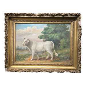 1913 White Bull Painting, Signed e.s. Reeser, Framed and Ready to Hang