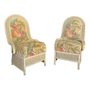 Italian Wicker Upholstered Chairs a Pair