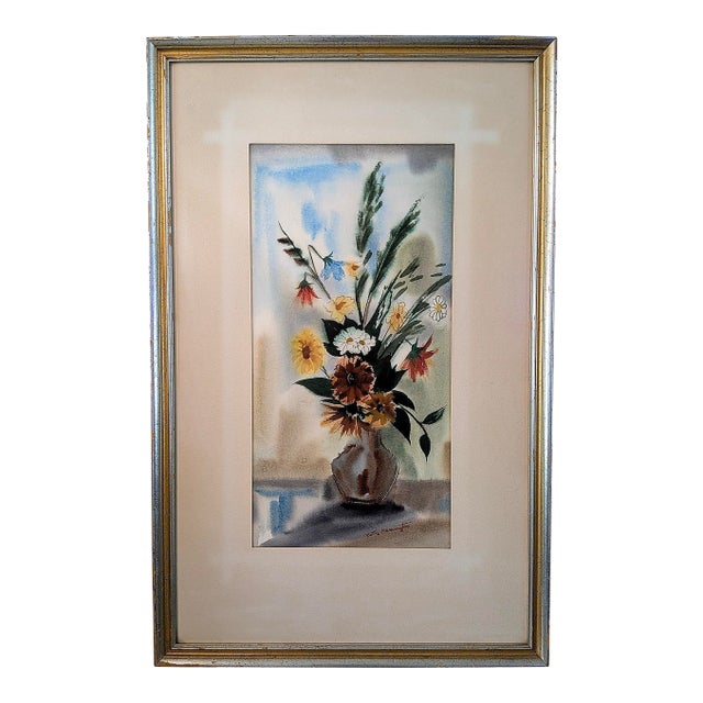 Mid 20th Century Betty Harrington Original Watercolor Still Life of Wildflowers For Sale