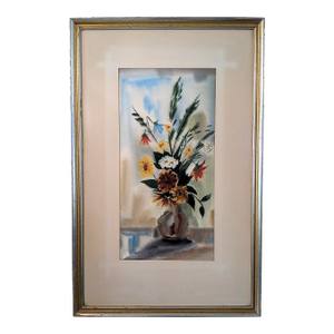 Mid 20th Century Betty Harrington Original Watercolor Still Life of Wildflowers