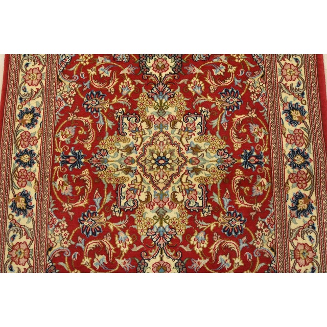 2000 - 2009 Fine Qom Rug 3’4” X 4’11” Red Wool/Silk Traditional Hand-Knotted Carpet For Sale - Image 5 of 12