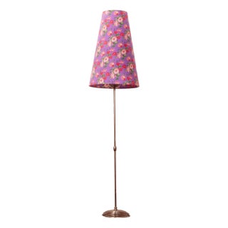 Vintage Chrome Floor Lamp with Handmade Purple Floral Decorated Shade, Italy For Sale