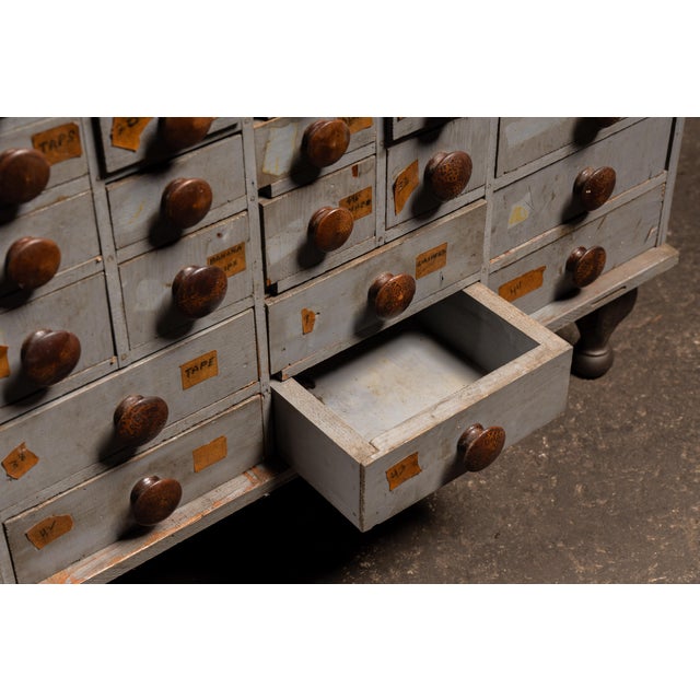 Antique 45-Drawer Industrial Hardware Cabinet on Cast Iron Legs For Sale - Image 11 of 16
